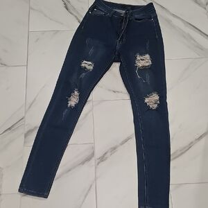 Women's Distressed Blue High Waisted Skinny Jeans